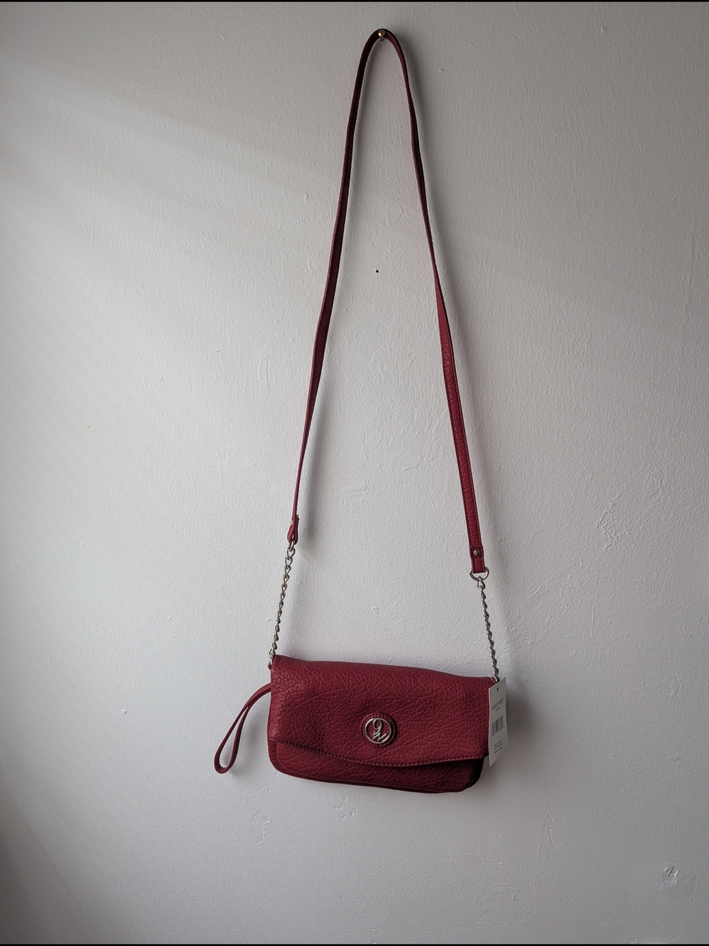 NWT Nine West Tunnel Red Pebbled Leather Crossbody Bag